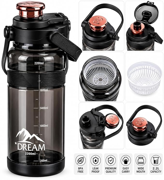 SportPro 2200ml Gym Water Bottle with Leakproof Lid