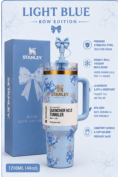 40OZ STAINLESS STEEL BOW TUMBLER WITH A STRAW STOPPER
