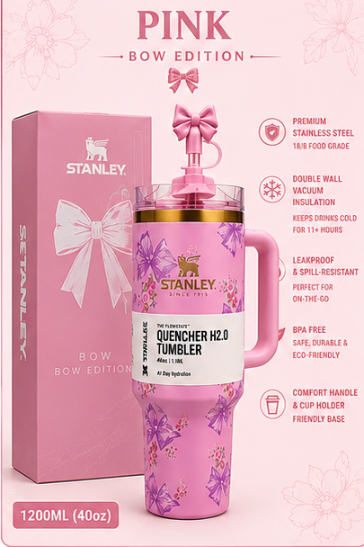 40OZ STAINLESS STEEL BOW TUMBLER WITH A STRAW STOPPER