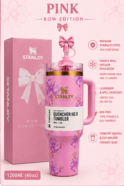 40OZ STAINLESS STEEL BOW TUMBLER WITH A STRAW STOPPER