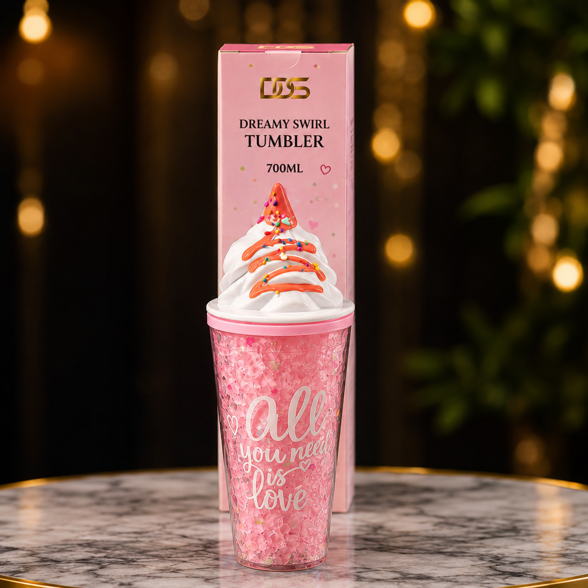 Plastic Tumbler with Lid and Straw Rainbow Cover Double Wall Plastic Cold Drink Cups
