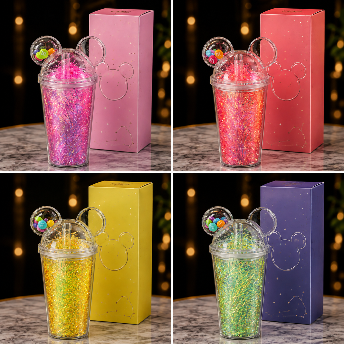 Mouse Ears Glitter Tumbler with Candy Beads & Straw