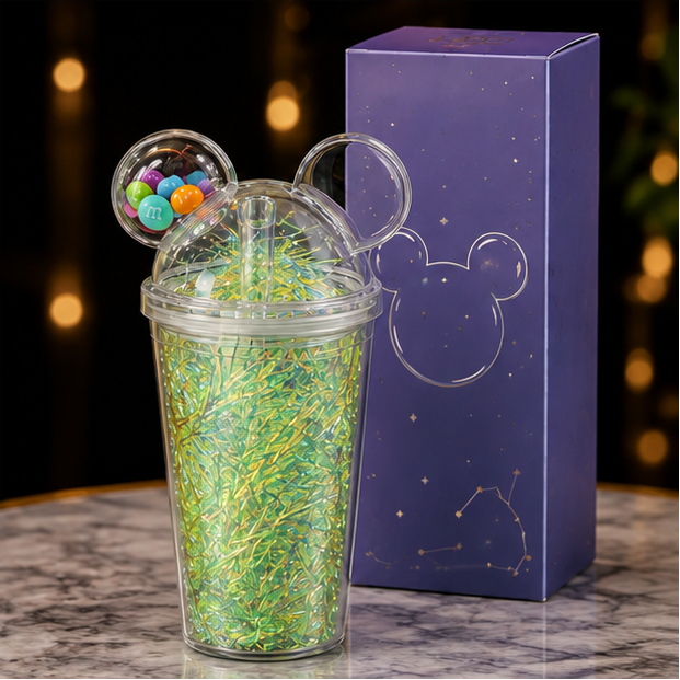 Mouse Ears Glitter Tumbler with Candy Beads & Straw