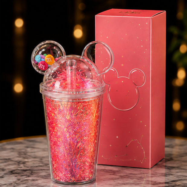 Mouse Ears Glitter Tumbler with Candy Beads & Straw