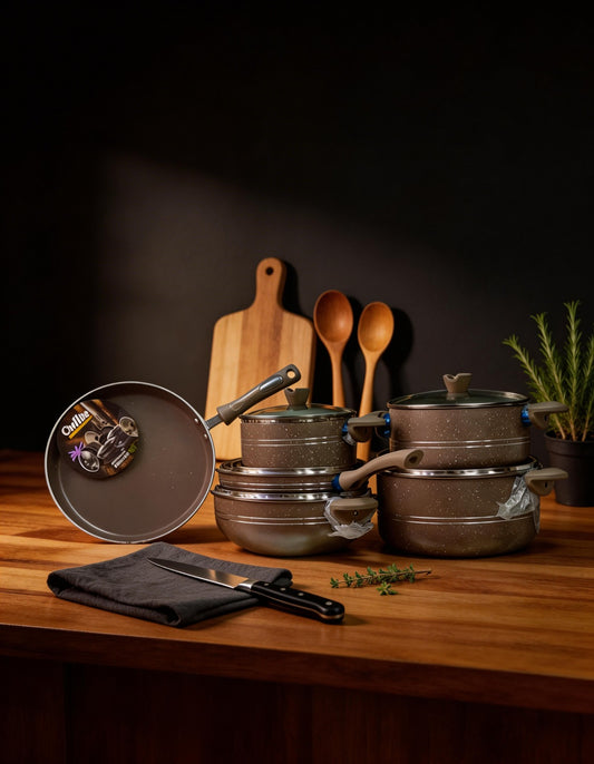 CHEFLINE 17 PCS MARBLE SET BROWN