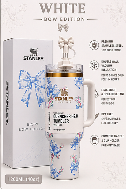 40OZ STAINLESS STEEL BOW TUMBLER WITH A STRAW STOPPER